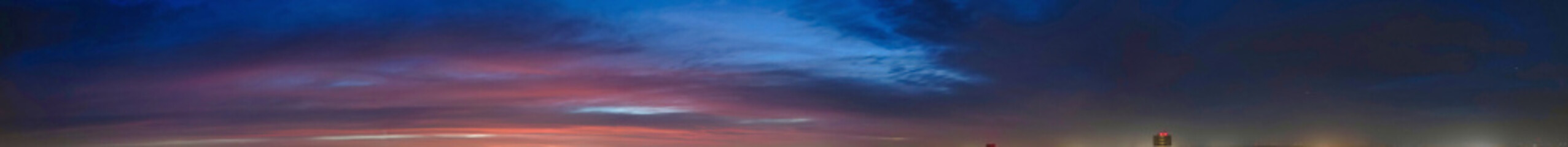 High Angle Ultra Wide Panoramic View of Orange Sky and Clouds During Sunrise Morning Over Liverpool City of England UK