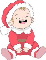 Laughing Baby Boy in Santa Suit Cartoon Sticker for Christmas Prints