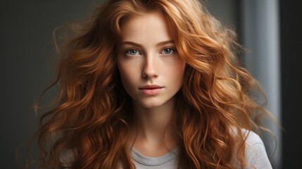Fototapeta premium Portrait of a Young Woman with Stunning Red Curly Hair