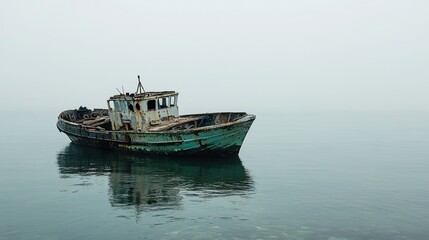 Fototapeta premium Solitude of a Weathered Boat: A Haunting Seascape