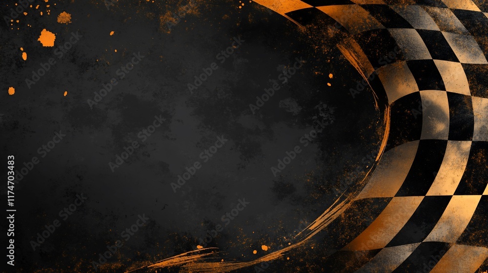 Poster checkered flag background with grunge texture. (1)