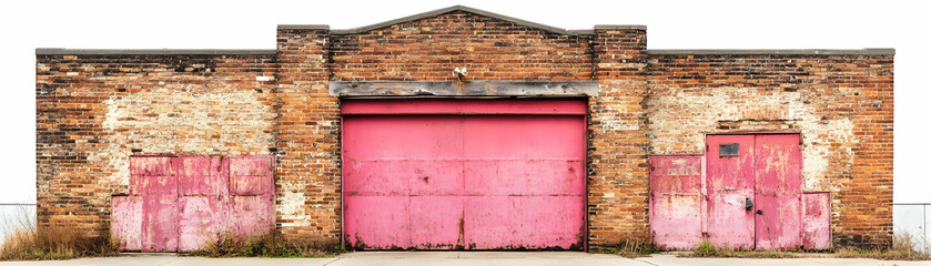 Naklejka premium Pink Doors Brick Wall Realistic Image