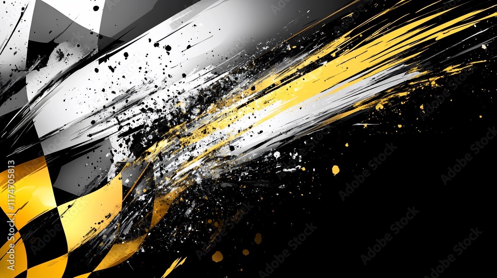 Poster Abstract checkered flag with splashes of paint.