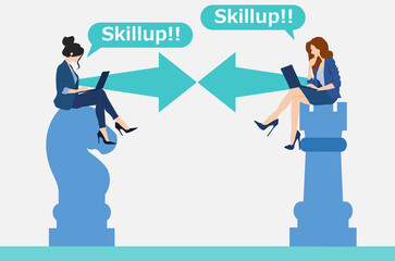 スキルアップを考えるビジネスウーマンのイラスト