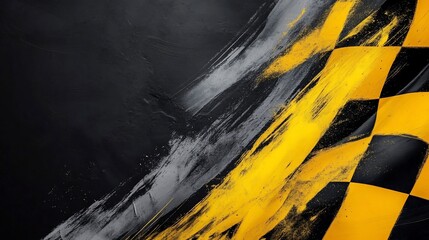 Checkered flag on dark background with paint strokes.