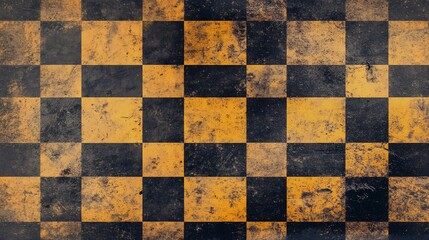 Grungy checkerboard pattern of aged, dirty, mustard yellow and black squares.