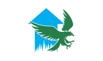 green wild phoenix logo, silhouette of brave bird flying in the sky vector illustrations