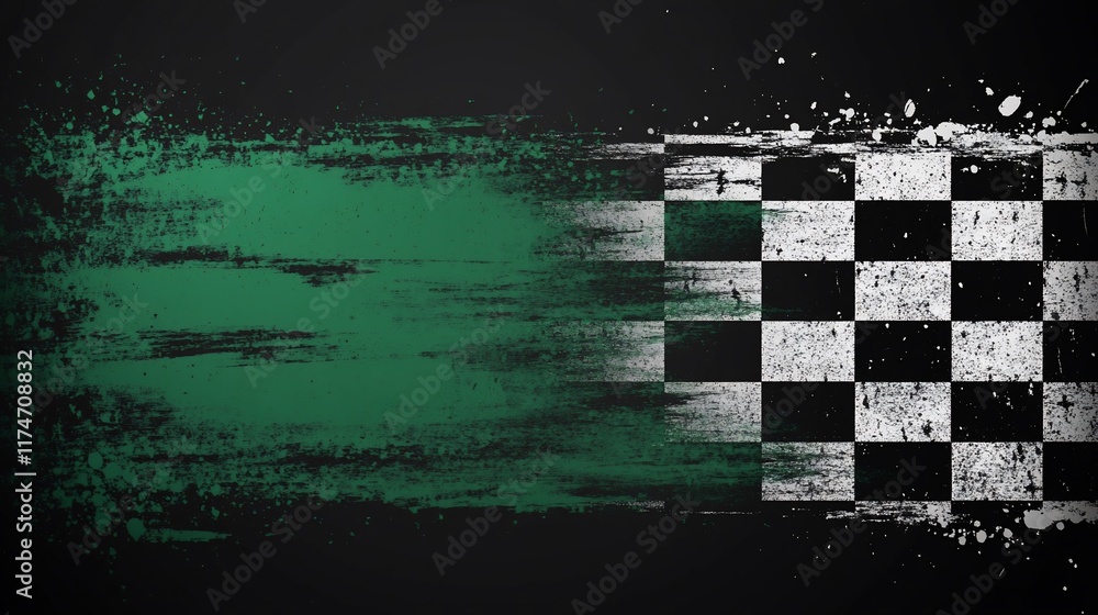 Aufkleber checkered flag with grunge texture, representing speed and competition.