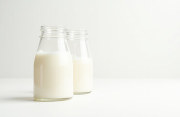 Fresh Milk in a Glass Jar on Minimalist White Background for a Clean Aesthetic.