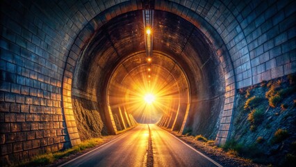 Drone View: Light Emerging from Tunnel End, Hope and Future Concept