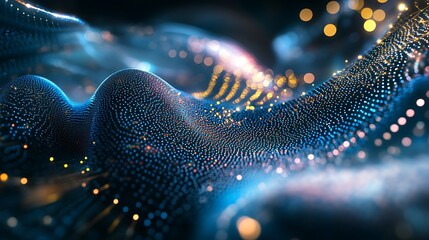 Abstract 3D render of holographic particles data flow futuristic network connection