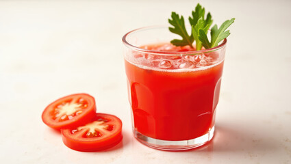 Fresh Tomato Juice in Clear Glass Bottle for a Healthy and Nutritious Beverage.