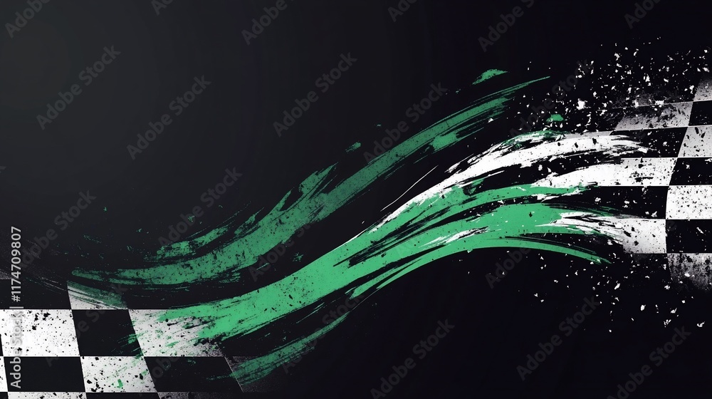 Aufkleber abstract checkered flag with paint splatter.