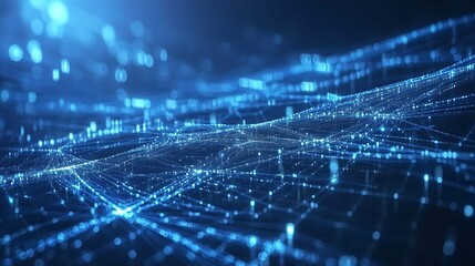 Obraz premium Abstract blue digital matrix data streams moving in cyberspace futuristic connections