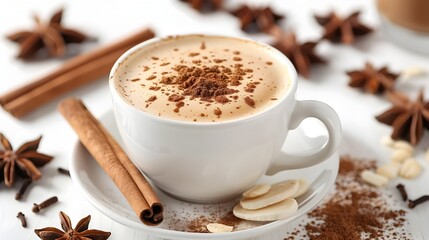 Fototapeta premium Delicate Cappuccino with Cinnamon Sprinkle on Transparent Background