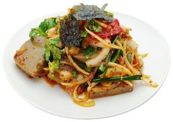 Dotori Mook, Spicy Korean Acorn Jelly Salad with Vegetables and Seaweed