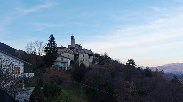 Panoramic view of the small hamlet of Greccio, Rieti, Lazio, Italy