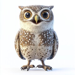 Naklejka premium Animated Spotted Eagle-Owl in 3D, showing a cheerful look.