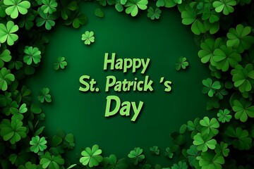 St. Patrick's Day backdrop filled with shamrocks and clovers, Ireland Saint Patrick's festivity, St Patrick advertising banner