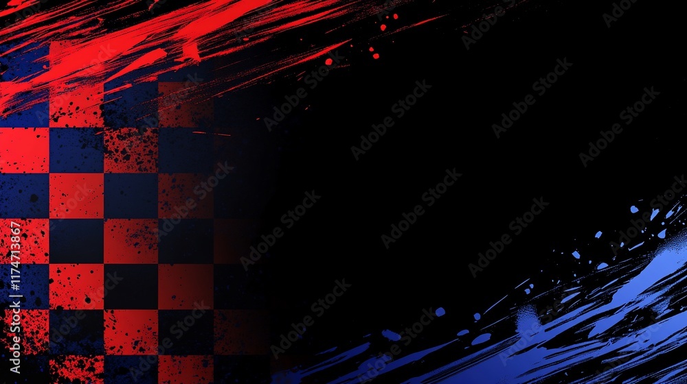 Poster Abstract checkered flag background with paint splatters. (1)