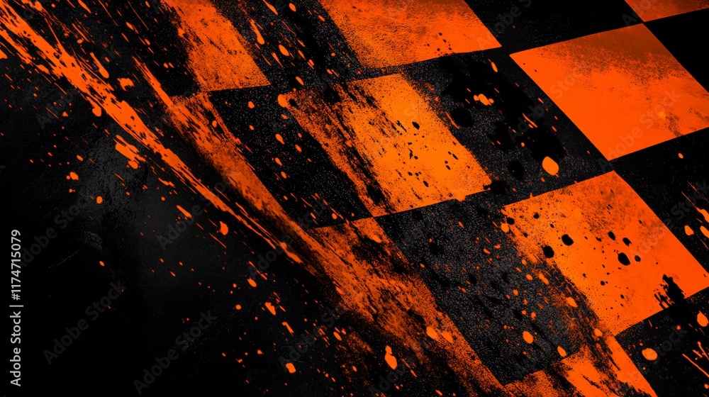 Poster grunge checkered flag with paint splatters. (1)