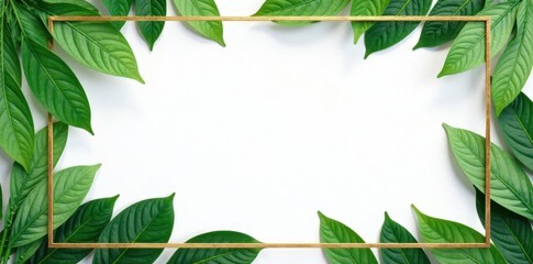 Obraz premium Elegant gold frame with lush green leaves, botanical wedding invite , elegant design, premium