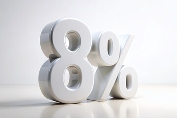 3D Rendered 8% White Percentage Sign, Isolated on White Background - Stock Photo