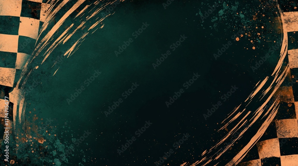 Poster Checkered flag background with textured circle.