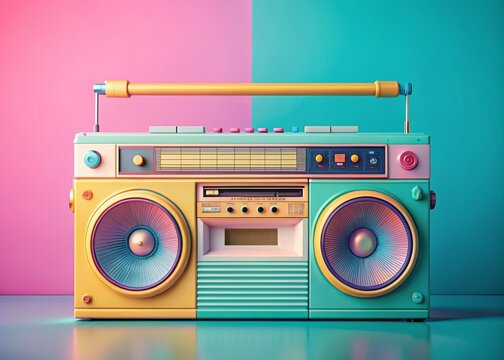 90s Retro Radio Cassette Player: Modern Minimalist Design Stock Photo