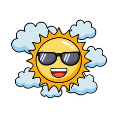 Fun Summer Sun Vector with Clouds for Custom Projects