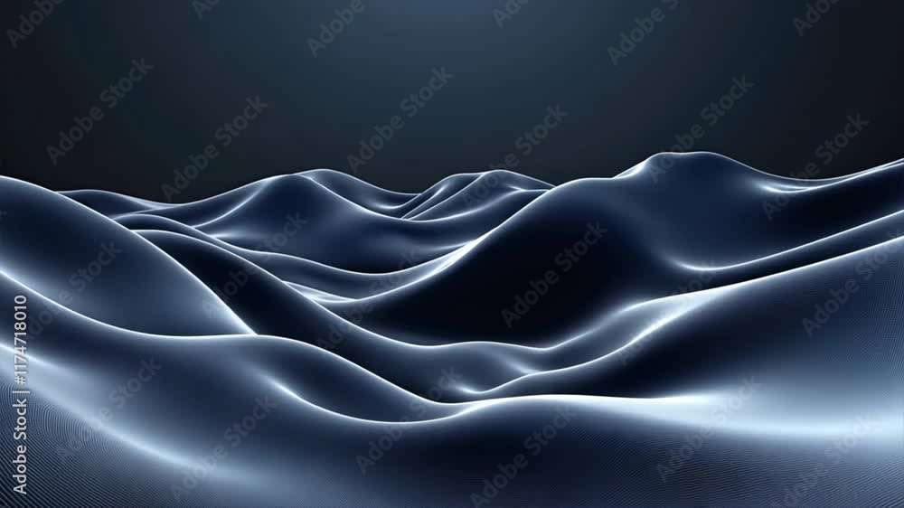 Poster Smooth, flowing waves of light create serene abstract landscape, evoking calm and tranquility with gentle curves that enhance depth and texture in mesmerizing scene.