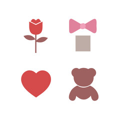 Cute Valentine’s Day Icons - Rose, Heart, Bear, and Bowtie