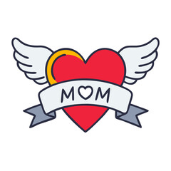 Love for Mom - Winged Heart with Banner Design