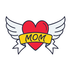 Heart with Wings and 'MOM' - Creative Vector Art for Mother's Day