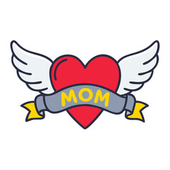 Heart with Wings and 'MOM' - Creative Vector Art for Mother's Day
