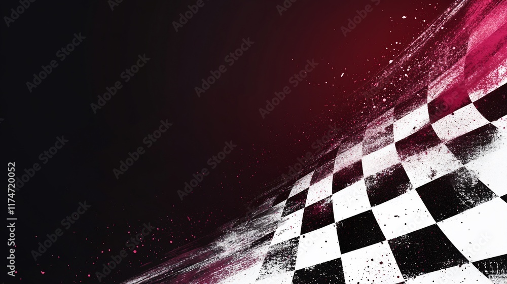 Poster Checkered flag background with motion blur and grunge texture.