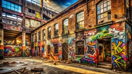 Naklejka premium Abandoned Urban Building Graffiti Hip Hop Art Photography
