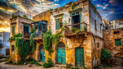 Obraz premium Abandoned Tunisian Building, Urban Exploration Photography, North Africa, Grunge, Decay