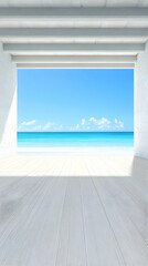 Ocean View 3D Render: White Wood Floor