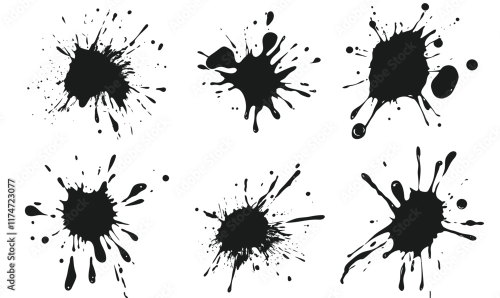 Aufkleber dynamic black ink splatter vector set for creative design and artistic projects