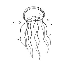 Continuous line drawing of jellyfish. One line of sea jellyfish. Sea animal concept continuous line art.