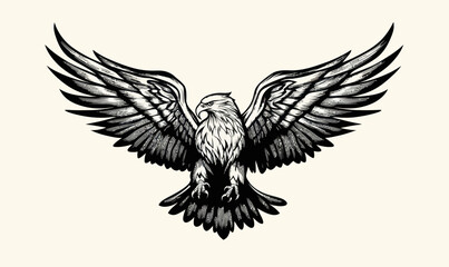 Obraz premium Majestic Flying Eagle Logotype Mascot in Engraving Style Vector Illustration