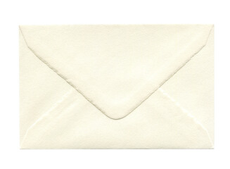 front view of old closed aged paper envelope isolated on white