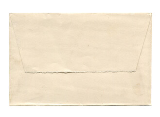 front view of old closed aged paper envelope isolated on white