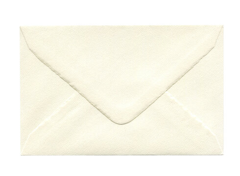 front view of old closed aged paper envelope isolated on white