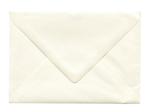 front view of old closed aged paper envelope isolated on white