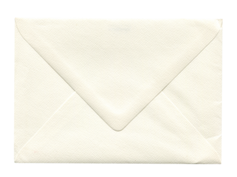 front view of old closed aged paper envelope isolated on white