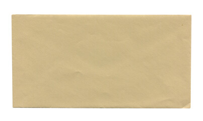 back view of old closed aged brown paper long envelope isolated on white