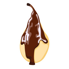 Sweet Poached Pear with Melting Chocolate Illustration Isolated on White Background