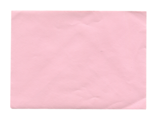 back view of old closed aged pink paper envelope isolated on white